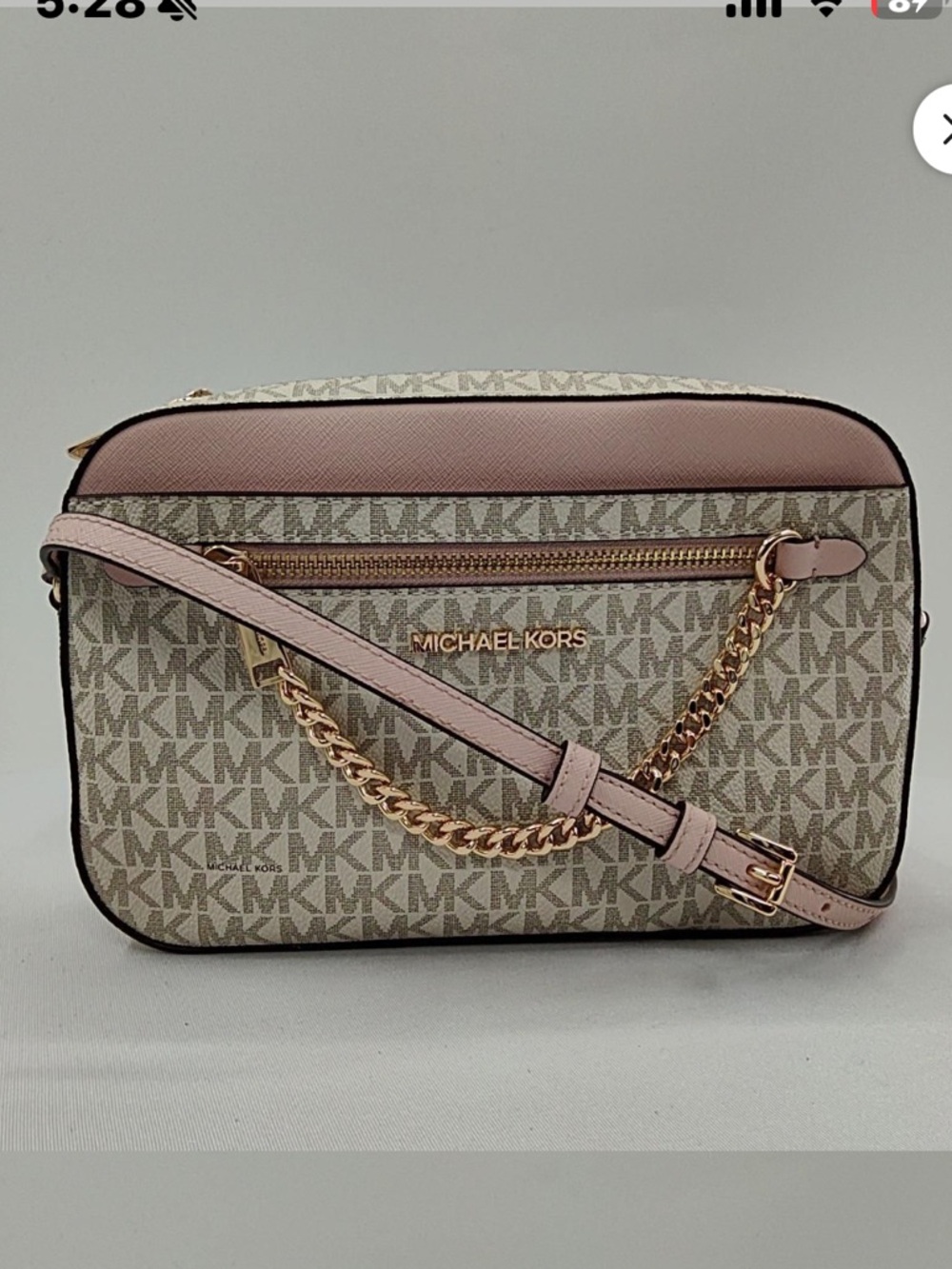 Michael Kors Pink and Beige MK Signature large logo Crossbody: NWOT: Retail 258$